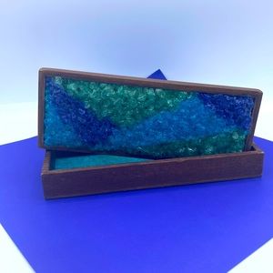 Vintage Mid Century Modern Acrylic Beaded Wooden Trinket Box